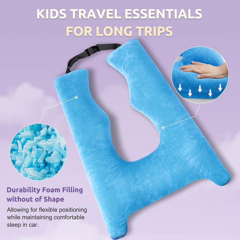 FAIORD Car Pillow for Kids, Travel Pillow with Adjustable Strap, Kids Floor Pillows Cushions for Adults and Children to Support Head and Body Road Trip Essentials (Blue) - Image 4